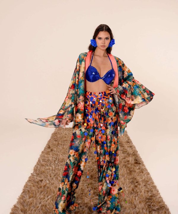 Azure Garden ipek kimono takım