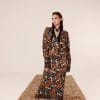 Butterfly Effect %100 saf ipek desenli couture maxi elbise tam boy görünüm