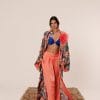 Coral Garden floral desenli Japon ipeği kimono takım detay görünüm