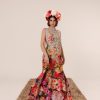 Floral Majesty saf ipek elbise ön görünüm