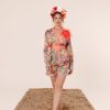 Flower Bomb pamuk keten şort takım, floral desenli yazlık kadın resort wear tasarımı
