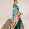 Turquoise Generalife mulberry ipek floral kaftan elbise ön görünüm