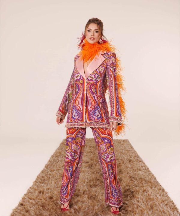 Shadows of Alhambra saf ipek desenli blazer pantolon luxury takım