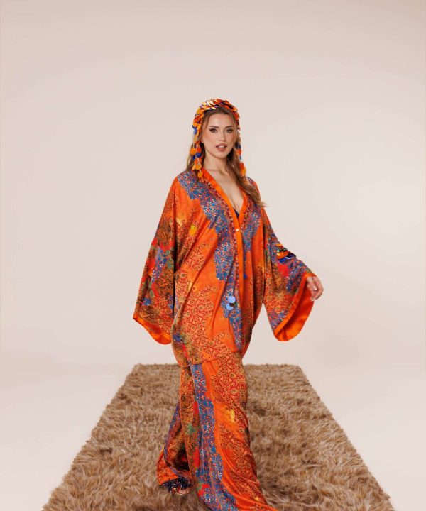 Sunset in Granada ipek karışımlı kimono pantolon takım ön görünüm