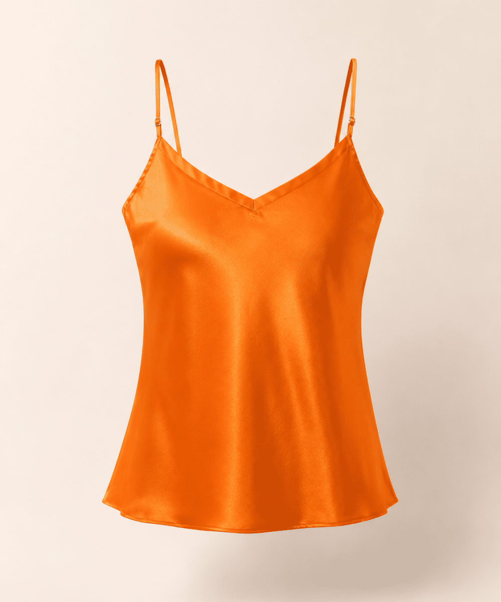 Turuncu Japon ipek askılı bluz Soul of Leila Leila Orange Japanese Silk Camisole Blouse V yaka kadın bluz ürün fotoğrafı