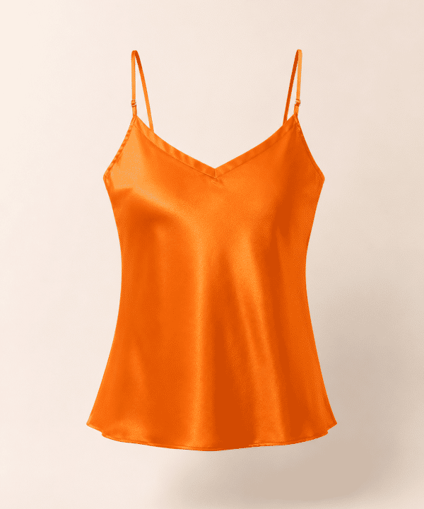 Turuncu Japon ipek askılı bluz Soul of Leila Leila Orange Japanese Silk Camisole Blouse V yaka kadın bluz ürün fotoğrafı