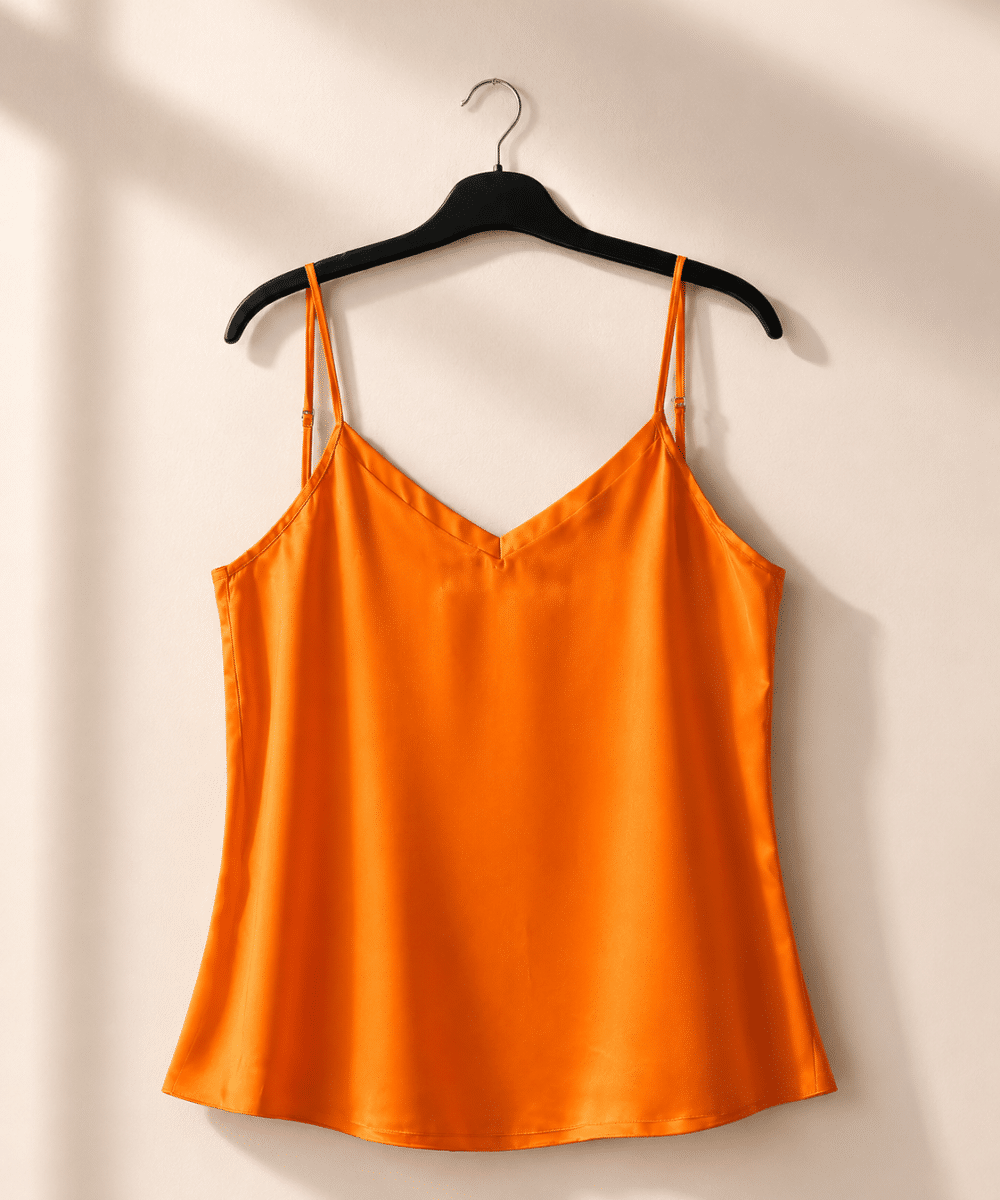 Turuncu ipek askılı bluz Soul of Leila Leila Orange Japanese Silk Camisole Blouse V yaka kadın bluz ürün fotoğrafı