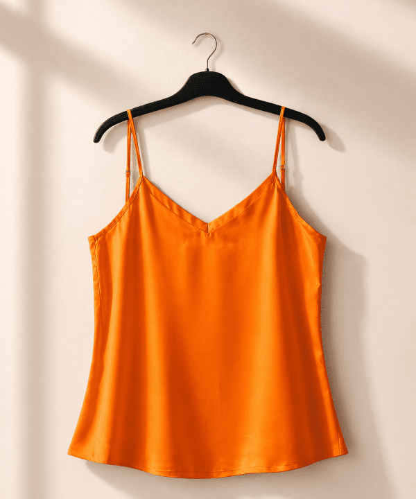 Turuncu ipek askılı bluz Soul of Leila Leila Orange Japanese Silk Camisole Blouse V yaka kadın bluz ürün fotoğrafı