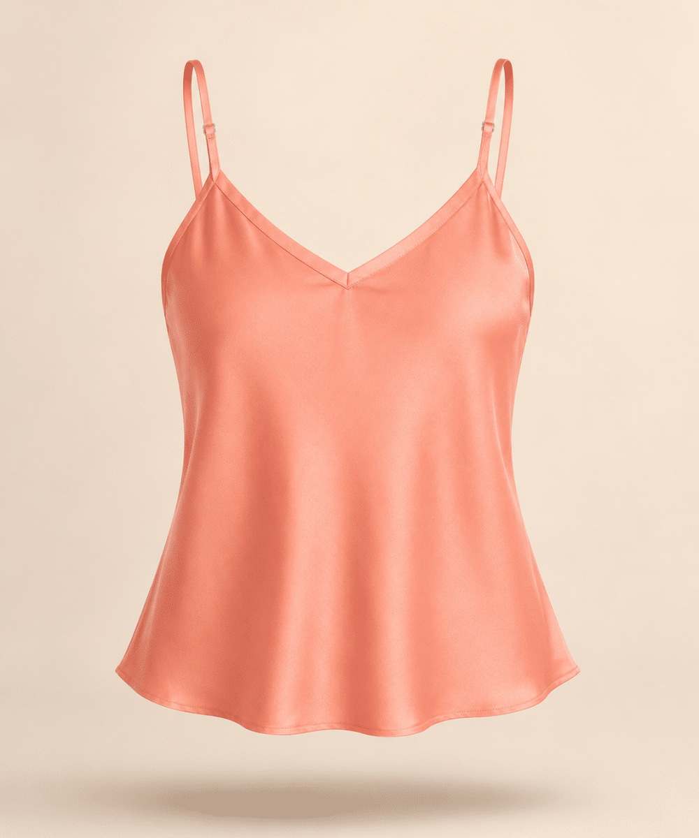 Somon rengi Japon ipek askılı bluz Soul of Leila Leila Salmon Japanese Silk Camisole Blouse V yaka kadın bluz ürün fotoğrafı