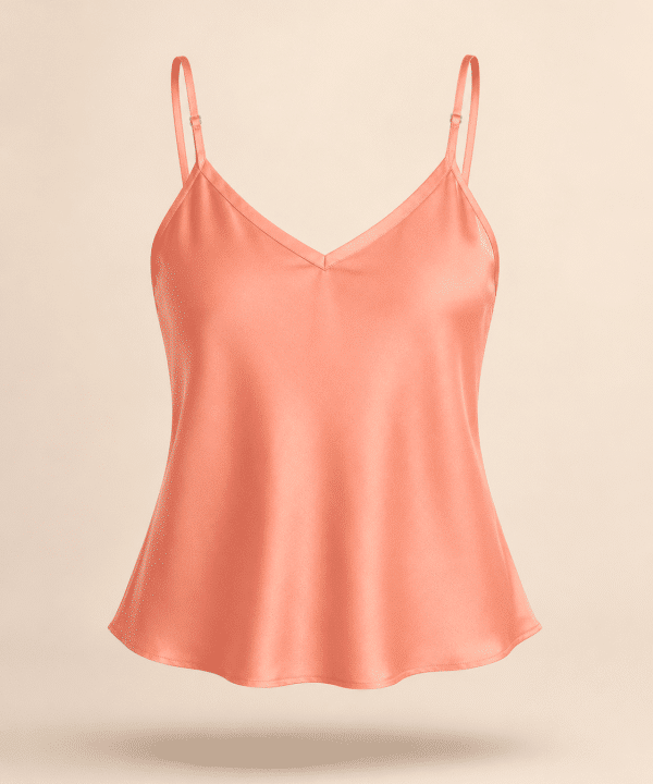Somon rengi Japon ipek askılı bluz Soul of Leila Leila Salmon Japanese Silk Camisole Blouse V yaka kadın bluz ürün fotoğrafı