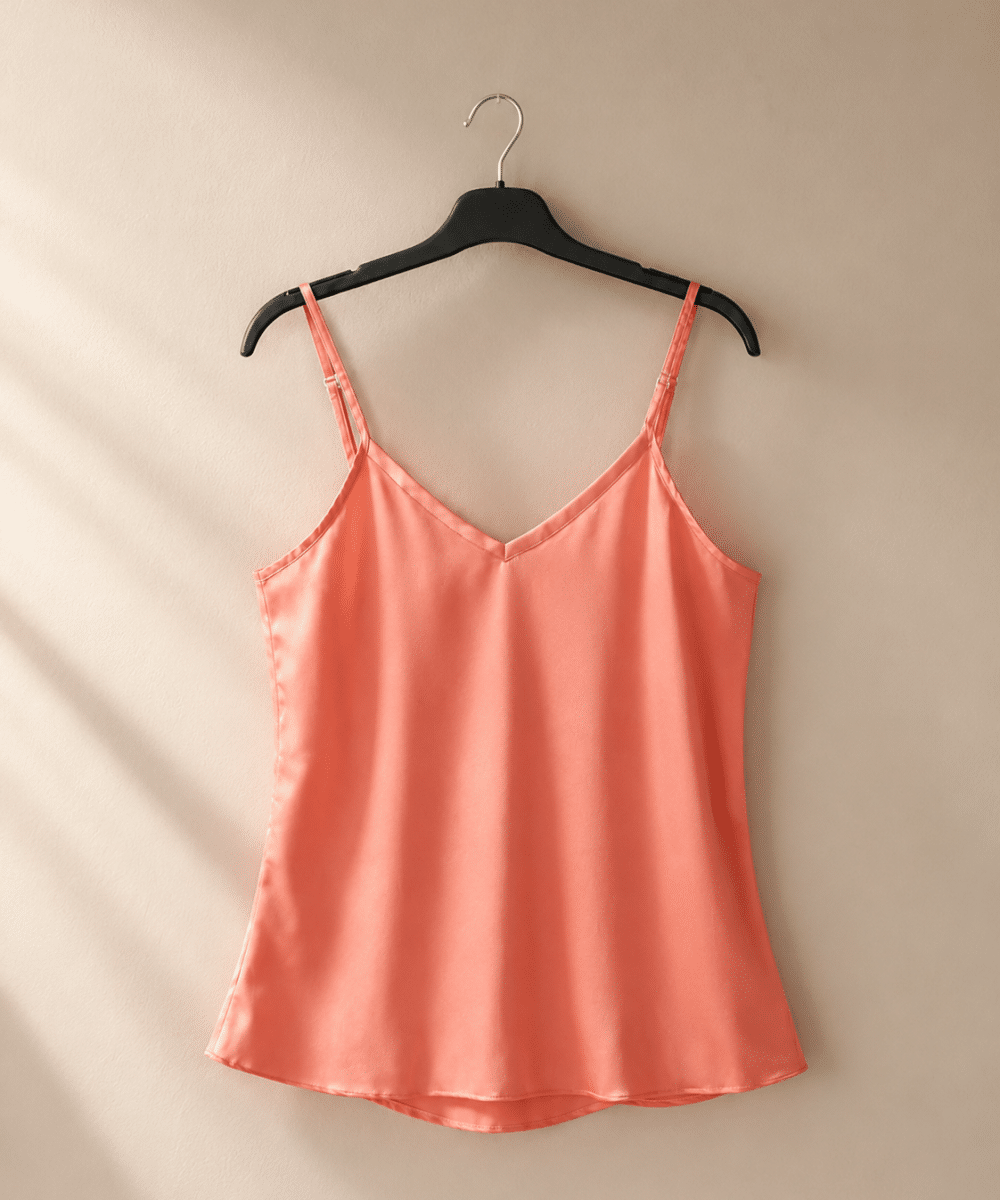 Somon rengi Japon ipek askılı bluz Soul of Leila Leila Salmon Japanese Silk Camisole Blouse V yaka kadın bluz ürün fotoğrafı