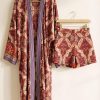 Soul of Leila Leila Terra Paisley Kimono Set japon ipek kumaşlı desenli kimono ve şort 2li takım askıda ürün fotoğrafı